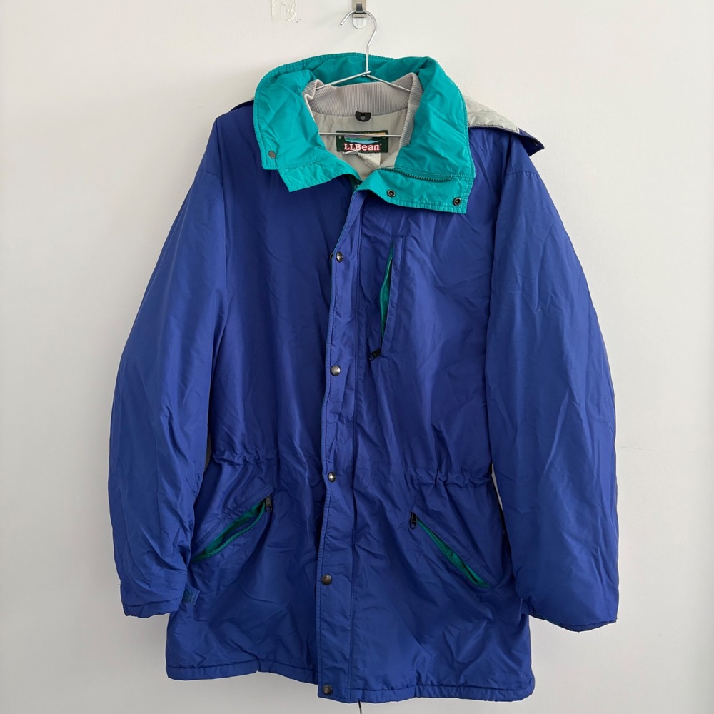Vintage LL Bean Thinsulate Mountain Parka Jacket Blue Teal Mens XL Tall USA Made